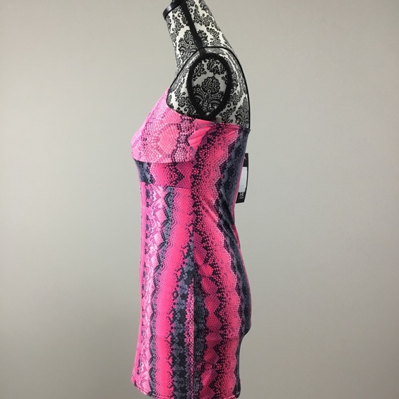 I-X London Snake Print Strappy Plunge Bodycon Nighty Slip Dress Pink - Picture 10 of 15